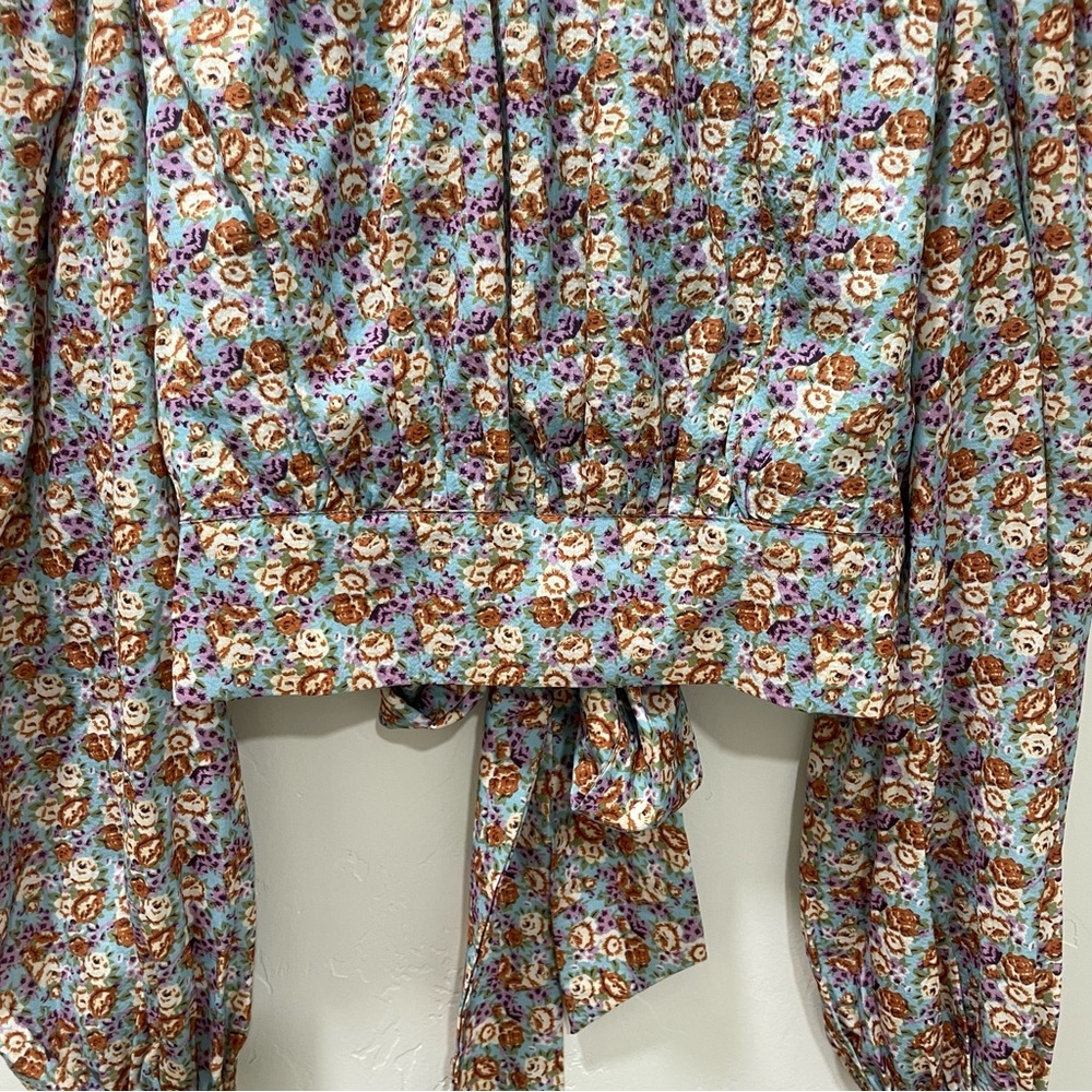 NWT Bohme Women's Small Brissa Floral High Neck Open Back Tie Blouse - Picture 14 of 16